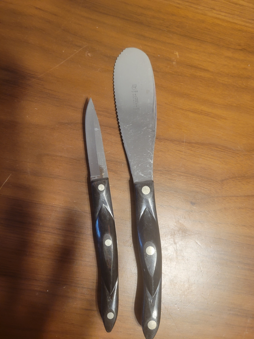 Cutco Stainless Spreader and Paring Knife Set - Dark Wood Handles